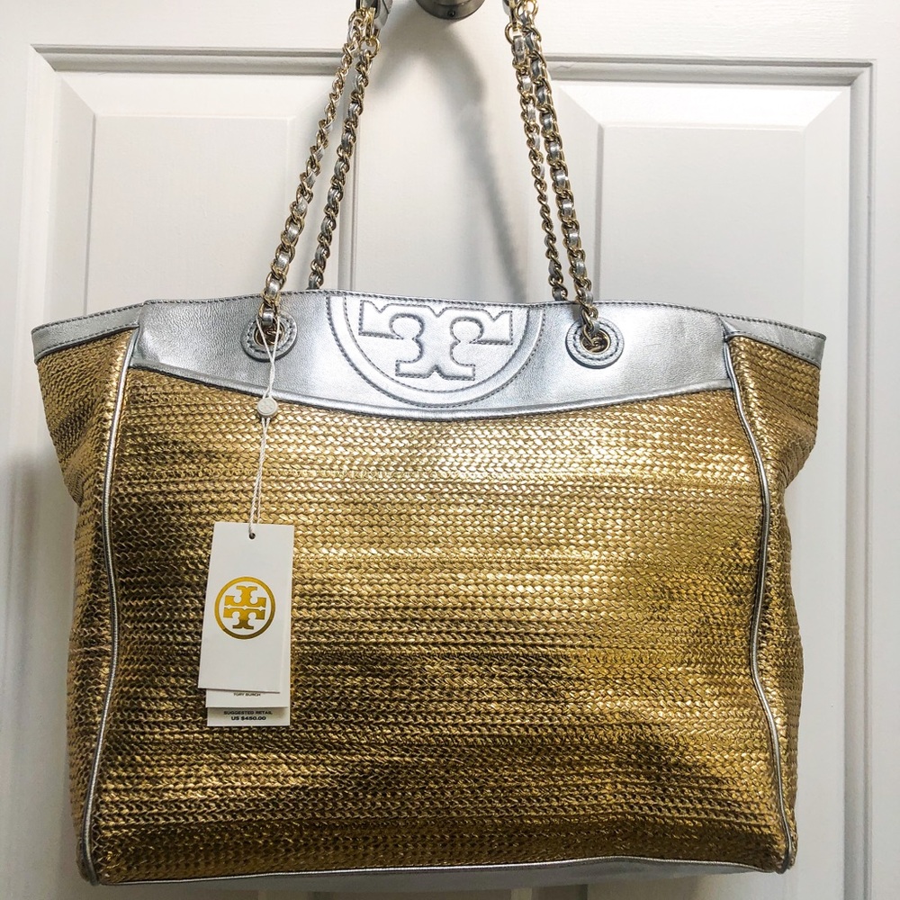 Brand new Tory Burch Fleming metallic tote